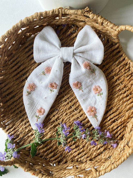 Linen Embroidered Cosmo Bow