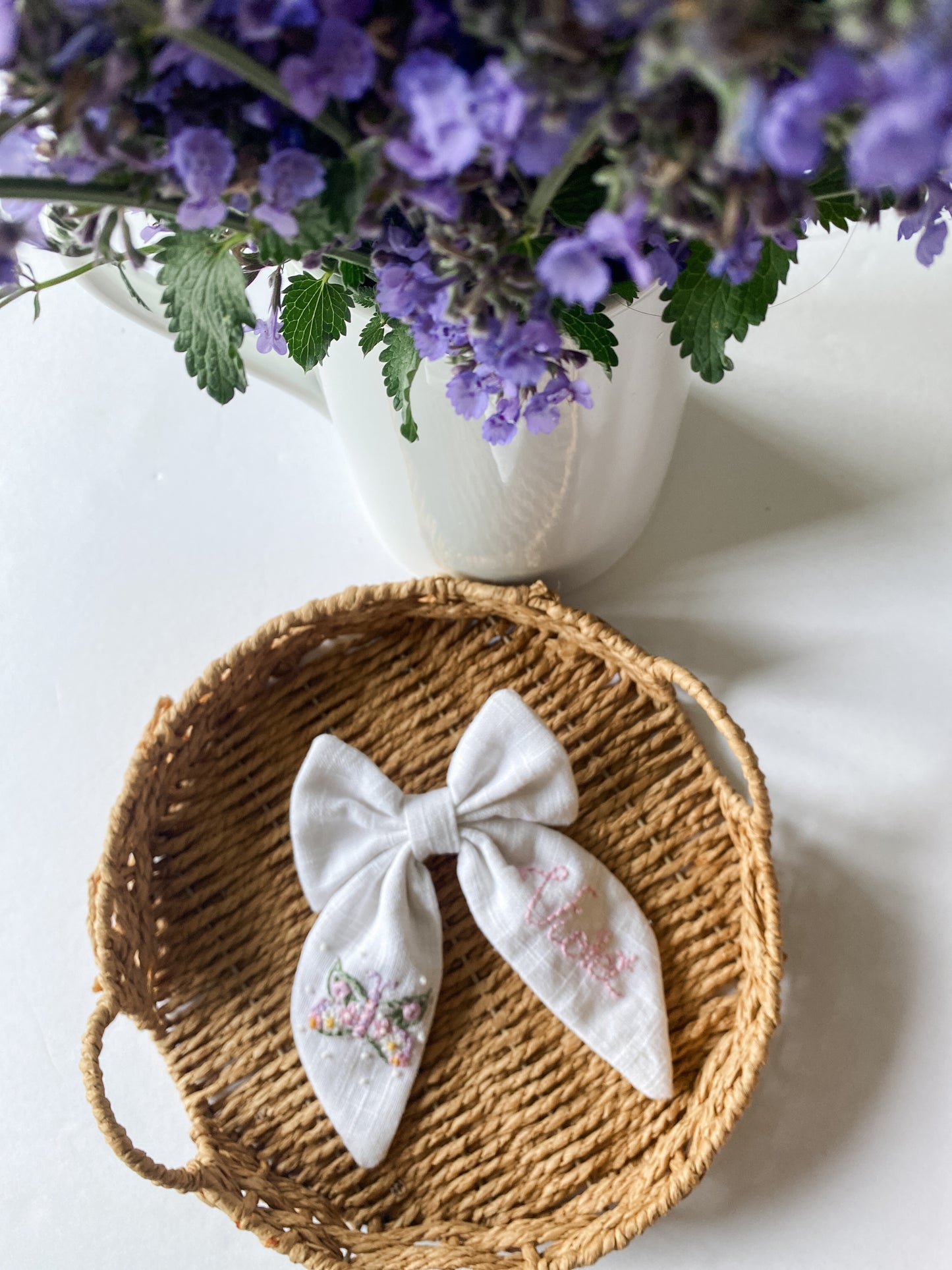 Linen Embroidered Butterfly Bow-Personalized