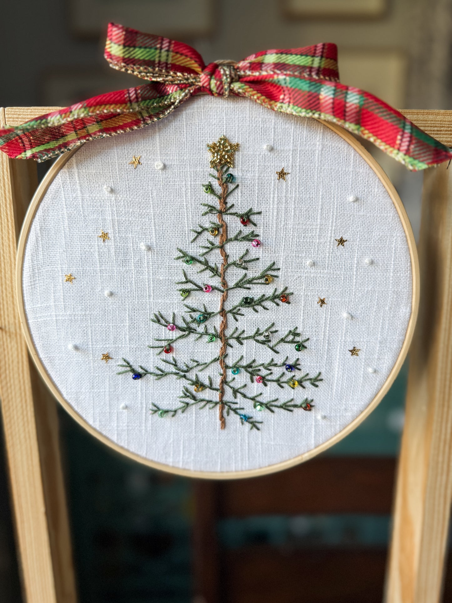 Christmas Tree Beaded Wall Decor, Embroidered Christmas Decor