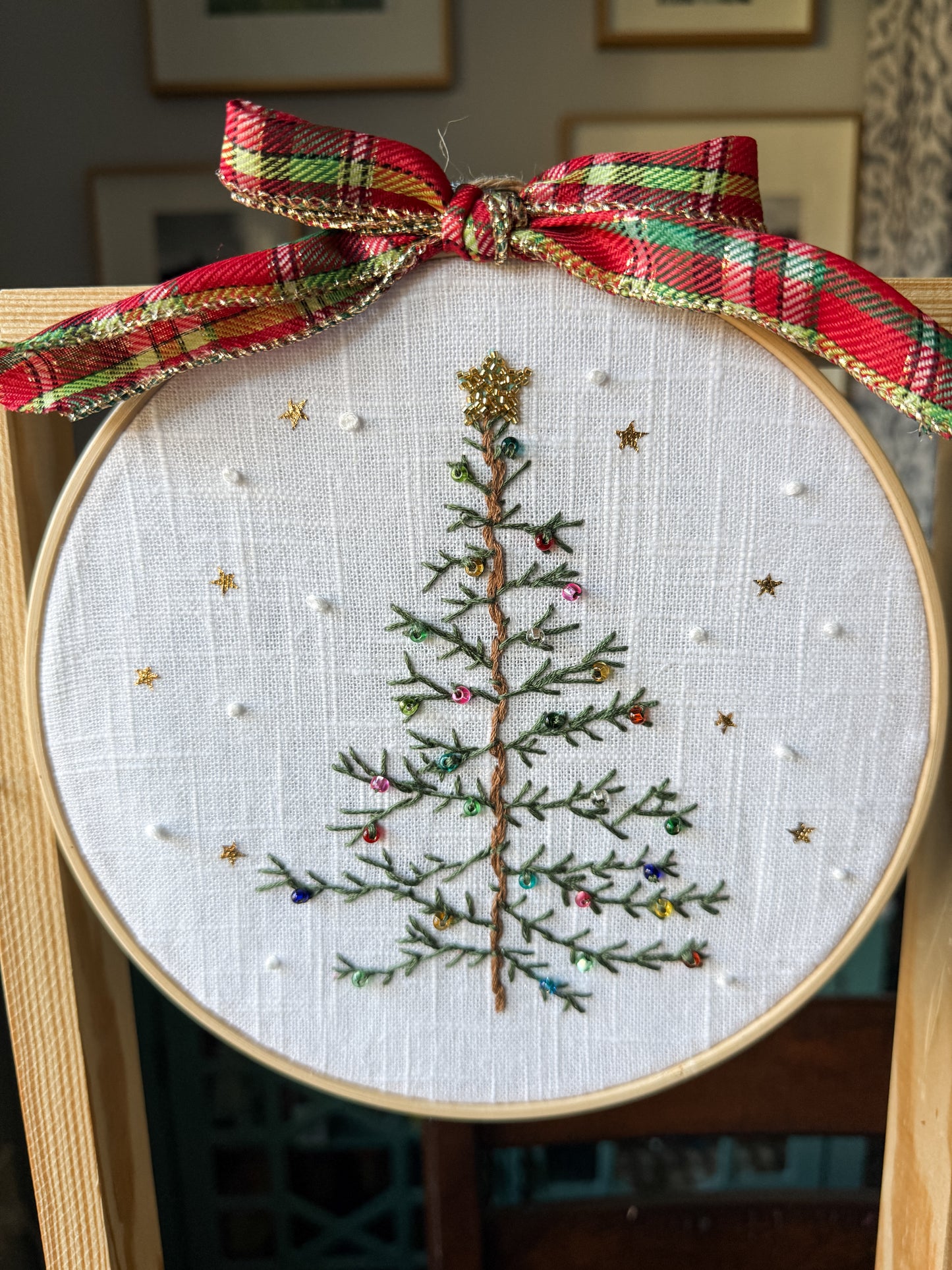 Christmas Tree Beaded Wall Decor, Embroidered Christmas Decor